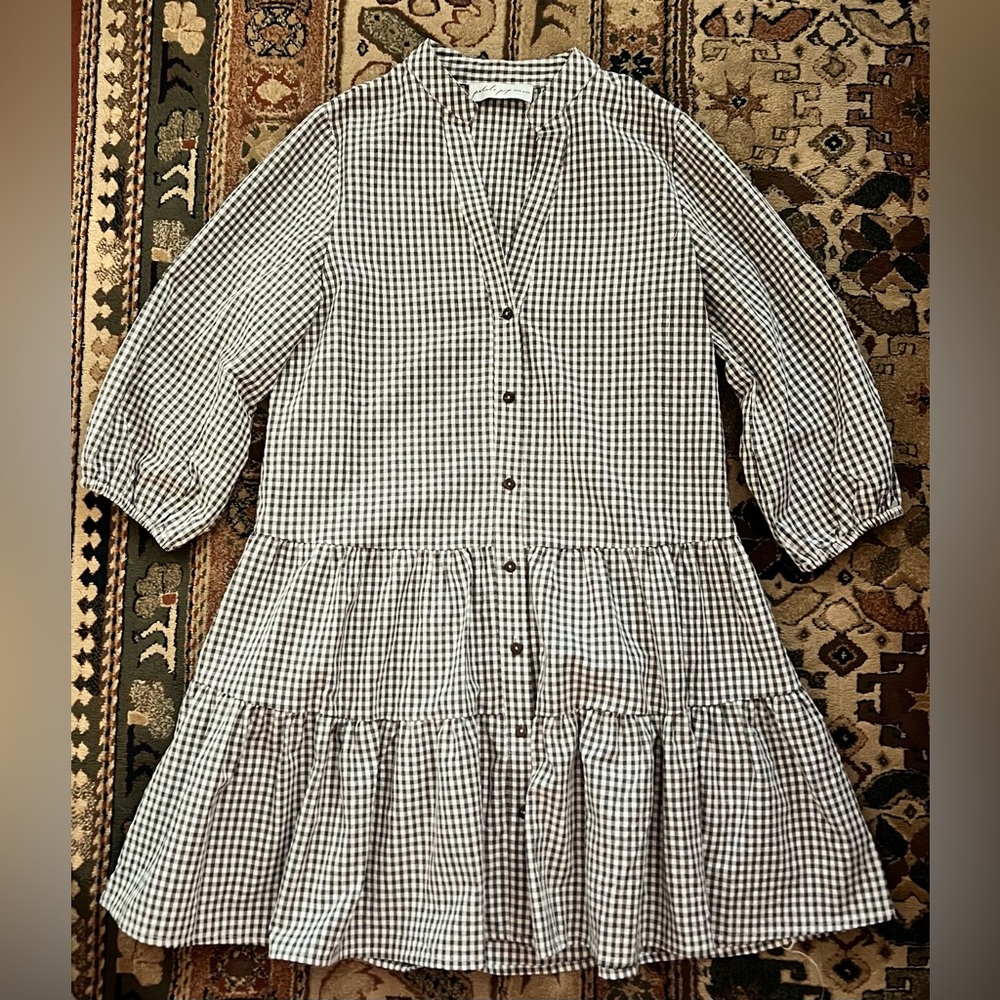 Petal & Pup Daria Print Tiered Dress Black Gingham